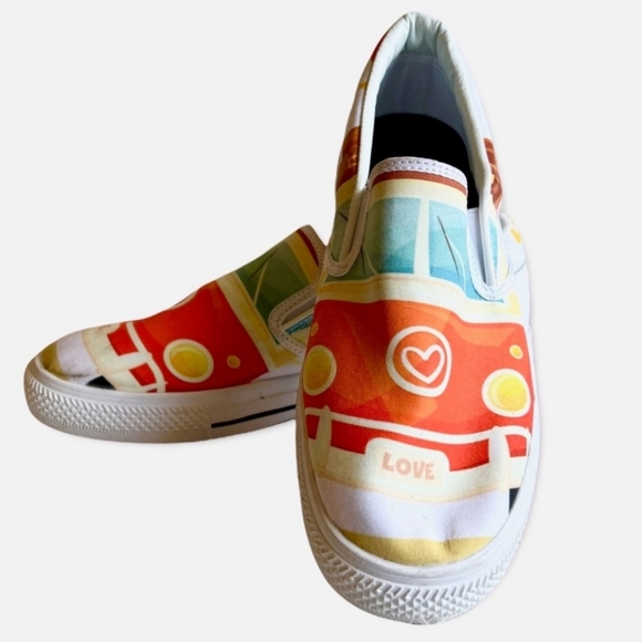 VW Camper Van Inspired Love Bus Slip on Sneakers. Sz 9 - Picture 2 of 9